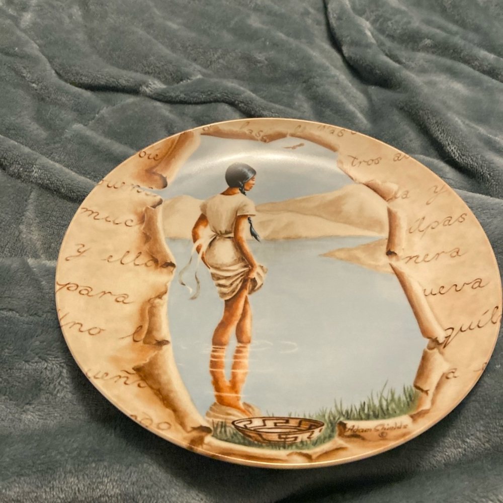 Coastal Scenic Decorative Plate in Blue and Cream
